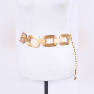 Gold Textured Metal Square Link Chain Statement Belt